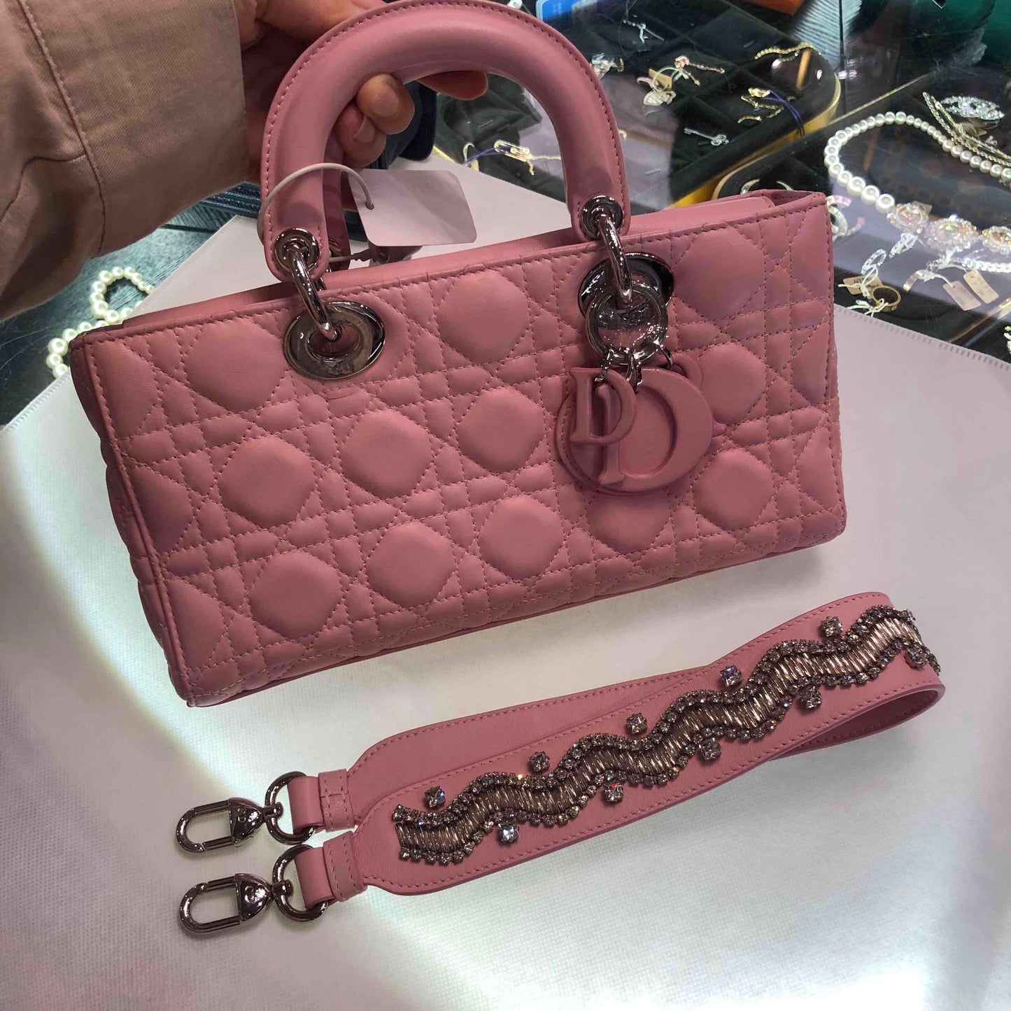 Dior Handbag D Joy Lamb Skin Two Way Bag Pink Medium