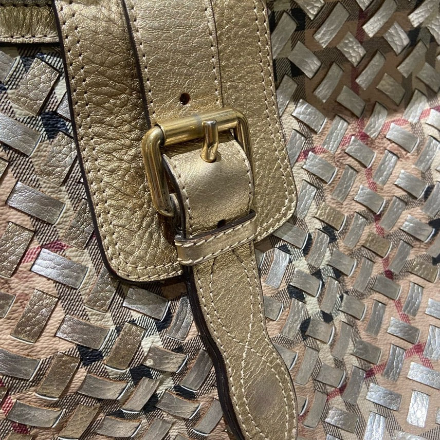 Burberry Luxury Metallic Hobo Bag Gold Woven