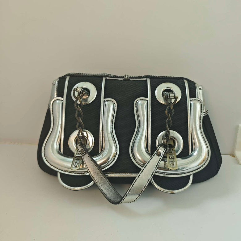 Fendi Handbag Iconic Shoulder Bag Canvas Black