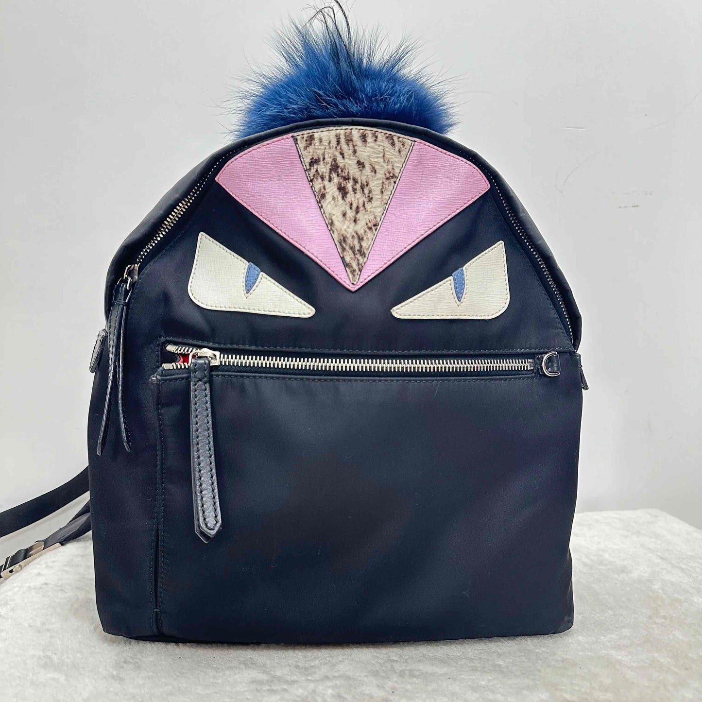 Fendi Handbag Monster & Trim Backpack Leather Nylon Black