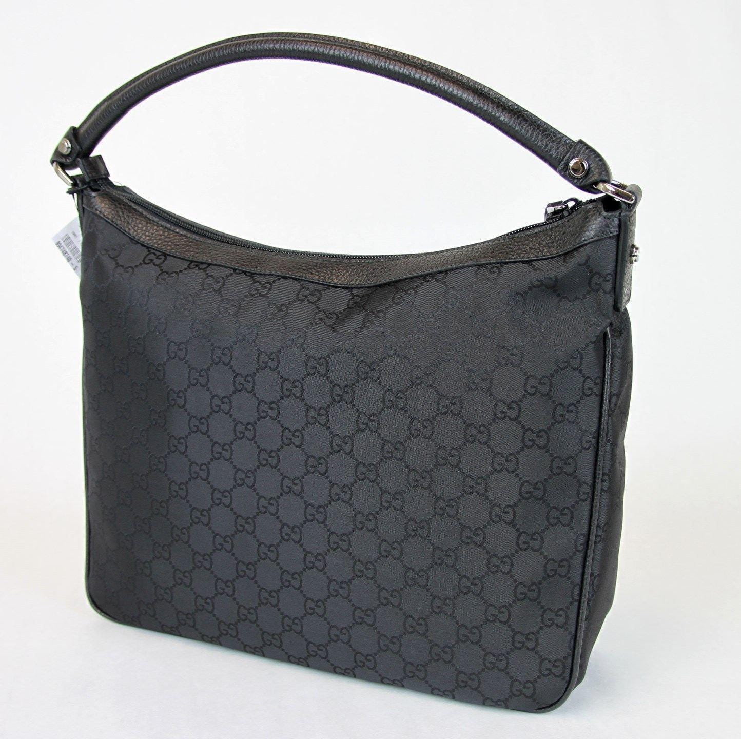 Gucci Abbey Hobo Bag Purse W D Ring Nylon Black Jewelry