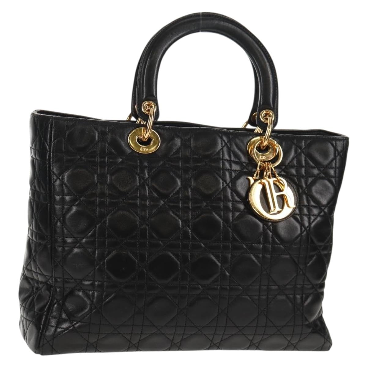 Dior Handbag Christian Lady Bag Cannage Quilt Bag Leather Lambskin Black
