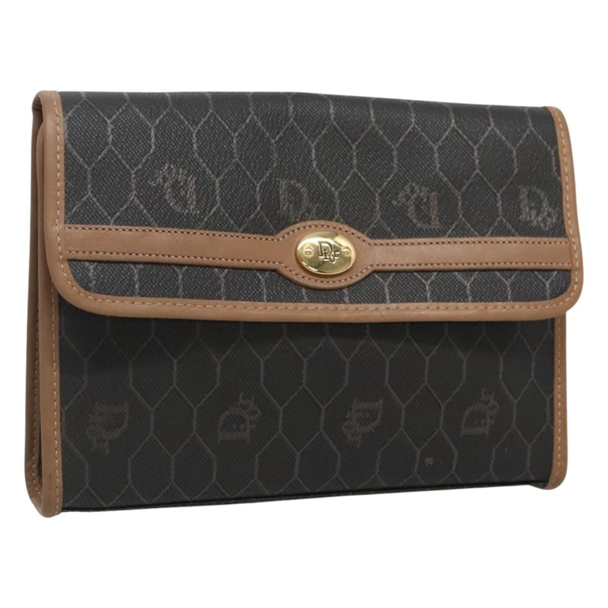 Dior Clutch Bag Christian Honeycomb Pvc Clutche & Pouche Canvas Black Chain