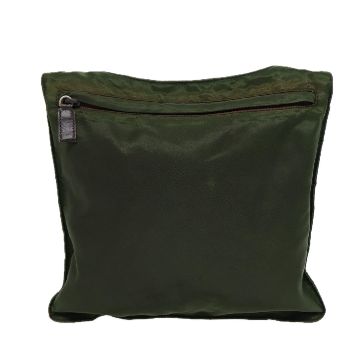 Prada Shoulder Bag Khaki Dark Auth Nylon Brown Silver