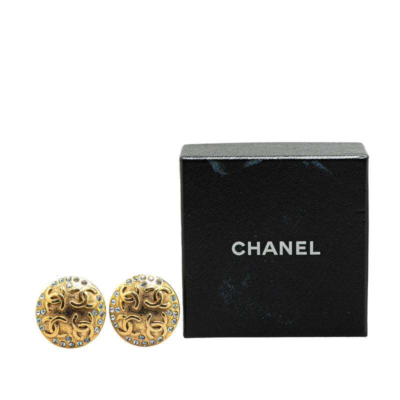 Chanel Gold Plated Coco Mark Rhinestone Earrings 23 Jewelry