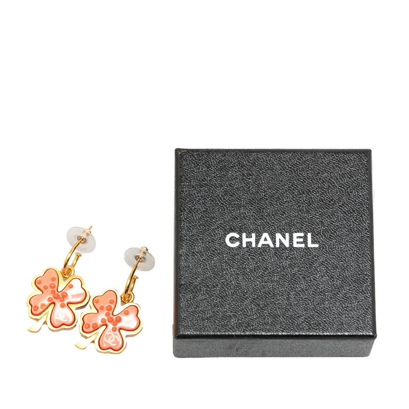 Chanel Gold-Plated Plastic Coco Mark Clover Motif Swing Earrings Jewelry