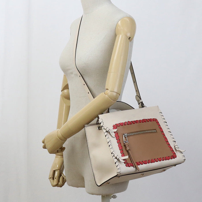 Fendi 8Bh344 2Way Handbag Shoulderbag Runaway Women Leather Beige Shoulder Bag