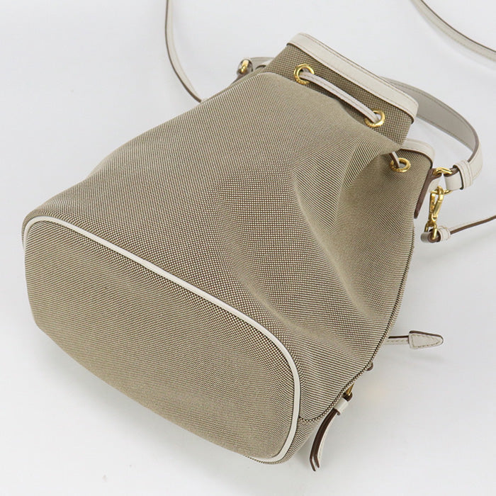 Jacquard Bucket Bag Way Handbag Women Leather Beige