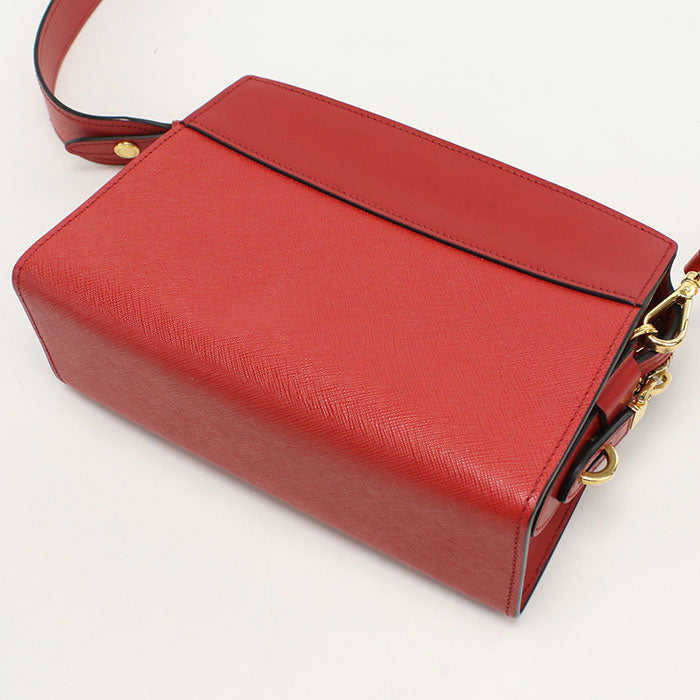 Safiano Diagonal Shoulder Bag Women Leather Red