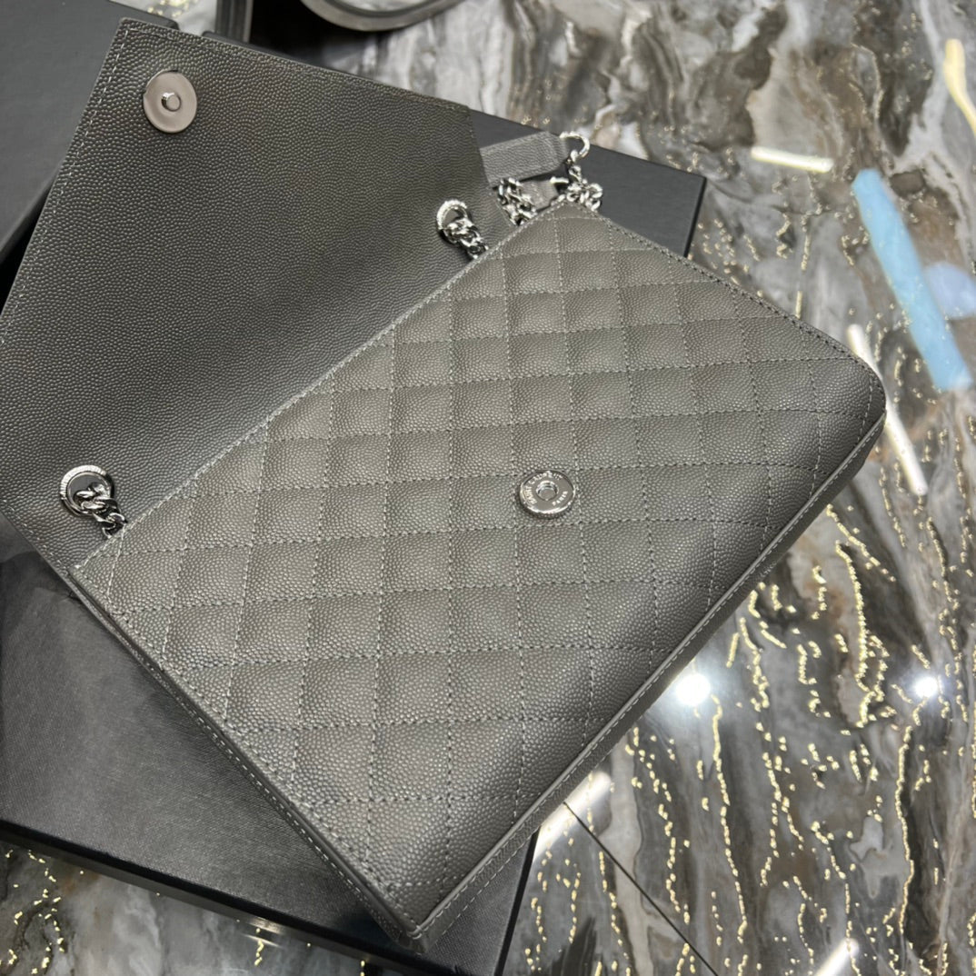 YSL Saint Laurent Envelope Dark , ’s 9in Grey Medium Chain Handbag