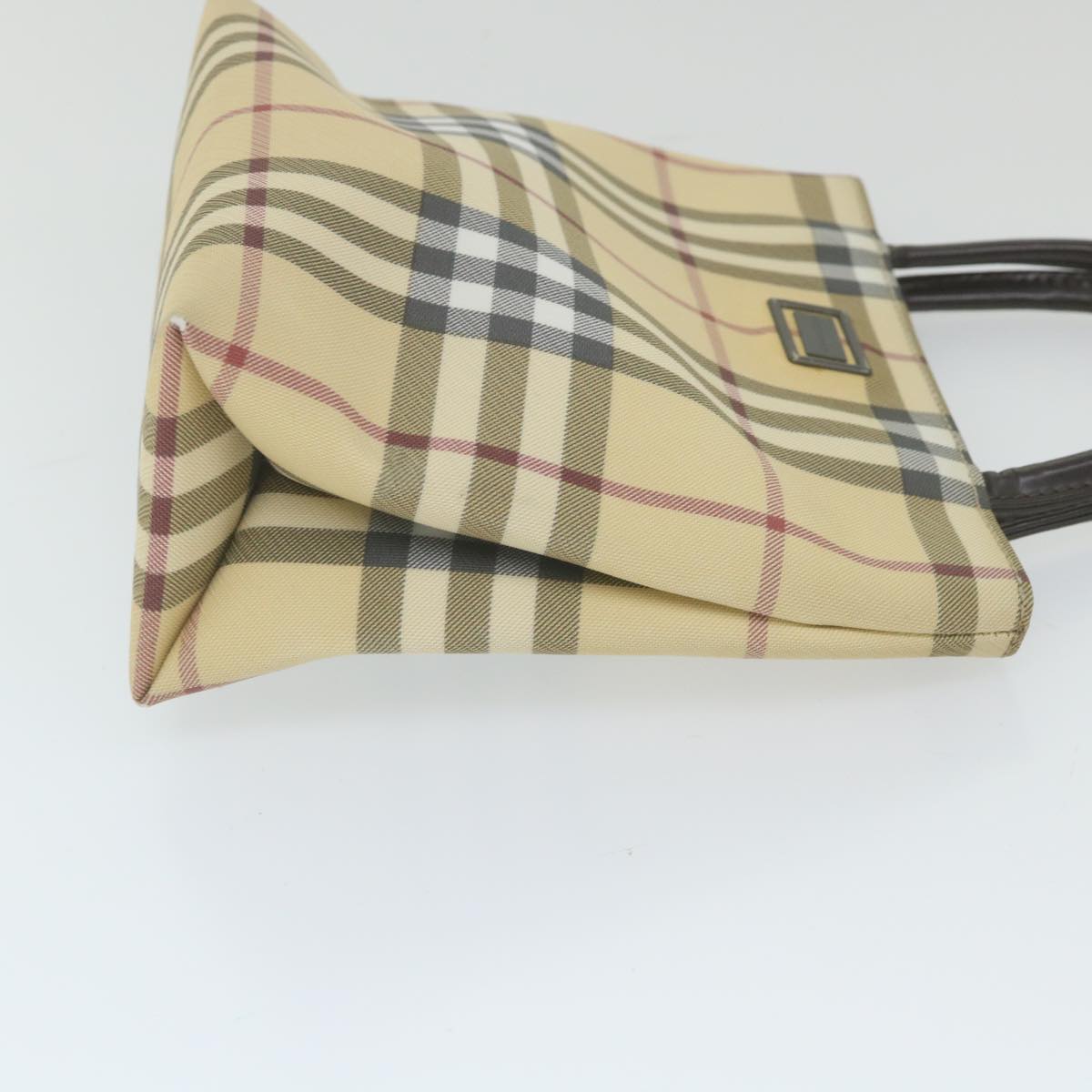 Burberry Luxury Nova Check Hand Bag Pvc Auth Yb436 Leather Beige Travel Bag