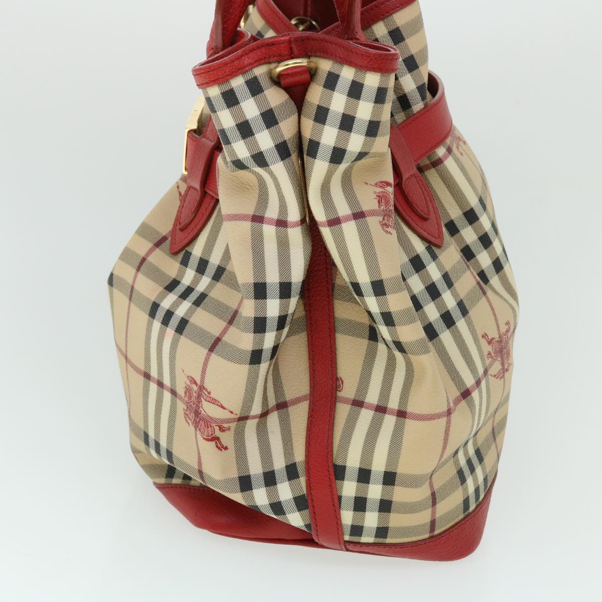 Burberry Luxury Nova Check Tote Bag Pvc Auth Yk8482 Leather Beige Red