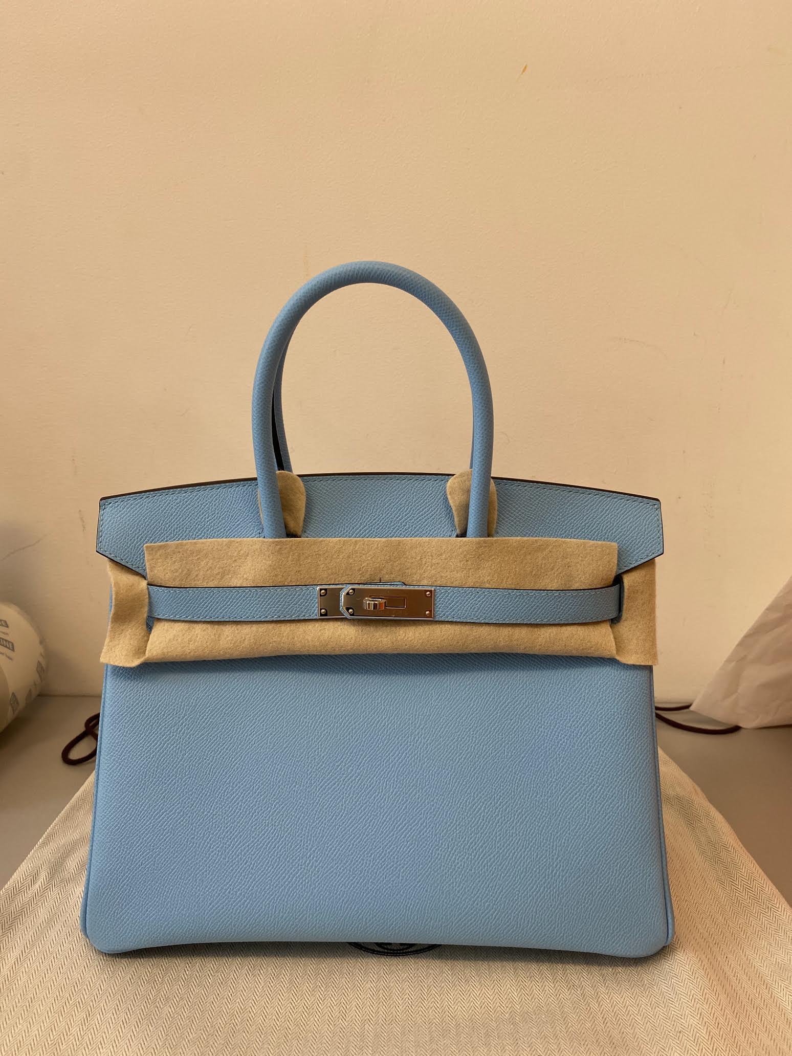 Hermes Birkin Celeste Epsom Palladium Hardware Handbag Travel Bag