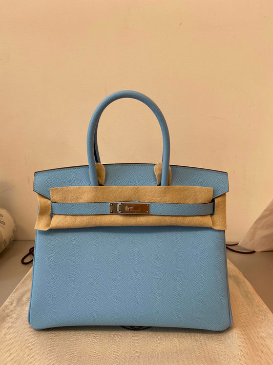 Hermes Birkin Celeste Epsom Palladium Hardware Handbag Travel Bag