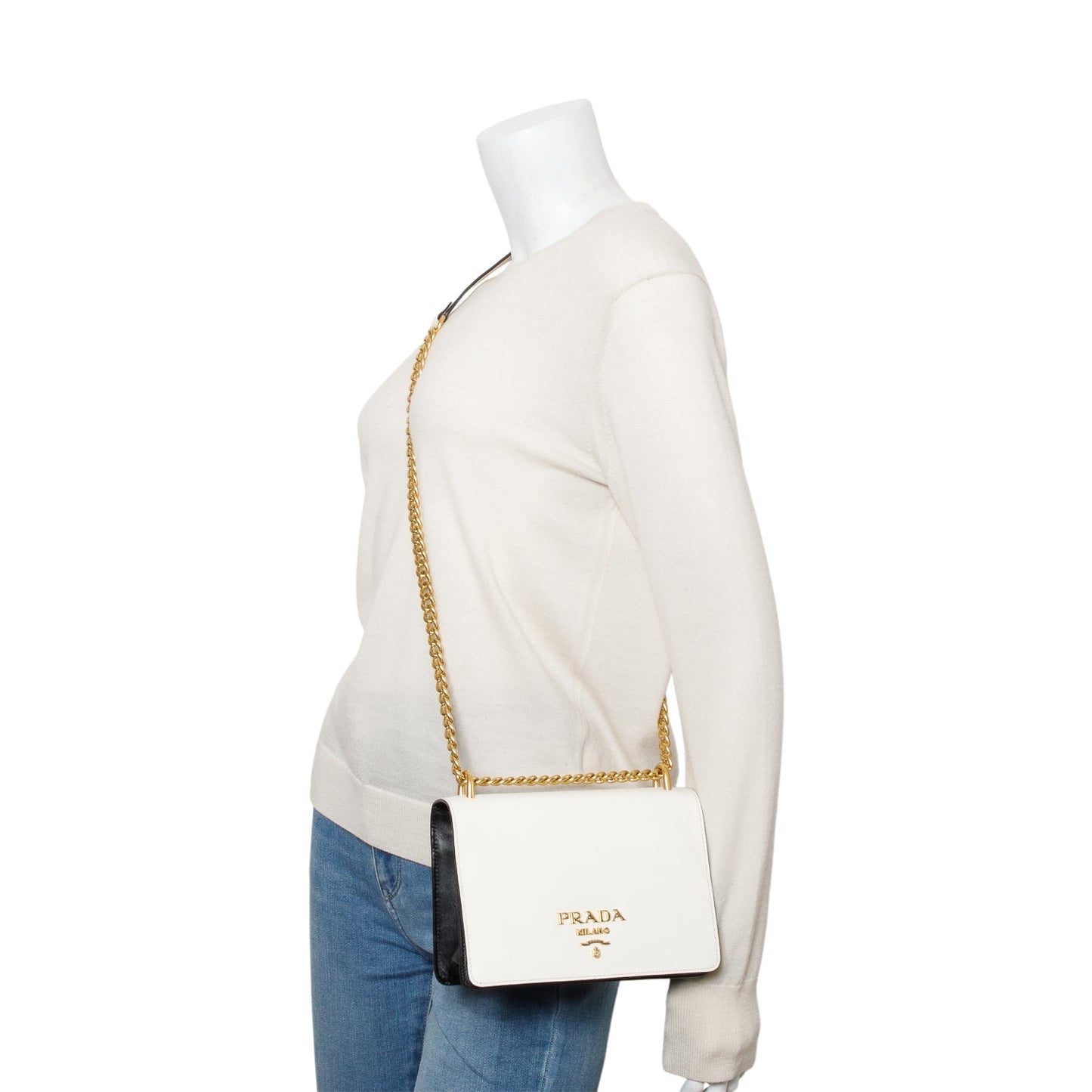 Prada Saffiano Lux Shoulder Bag Black White