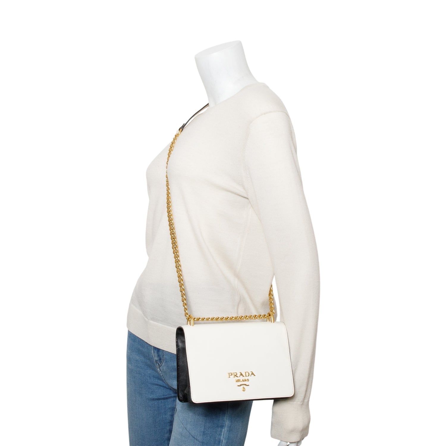 Prada Saffiano Lux Shoulder Bag Black White