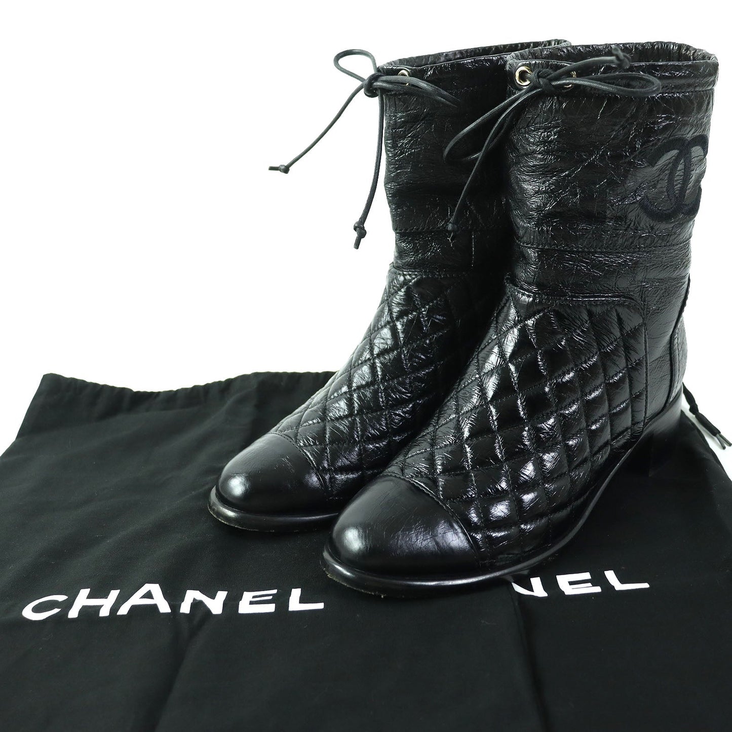 Chanel COCO Mark Leather Short Boots Black