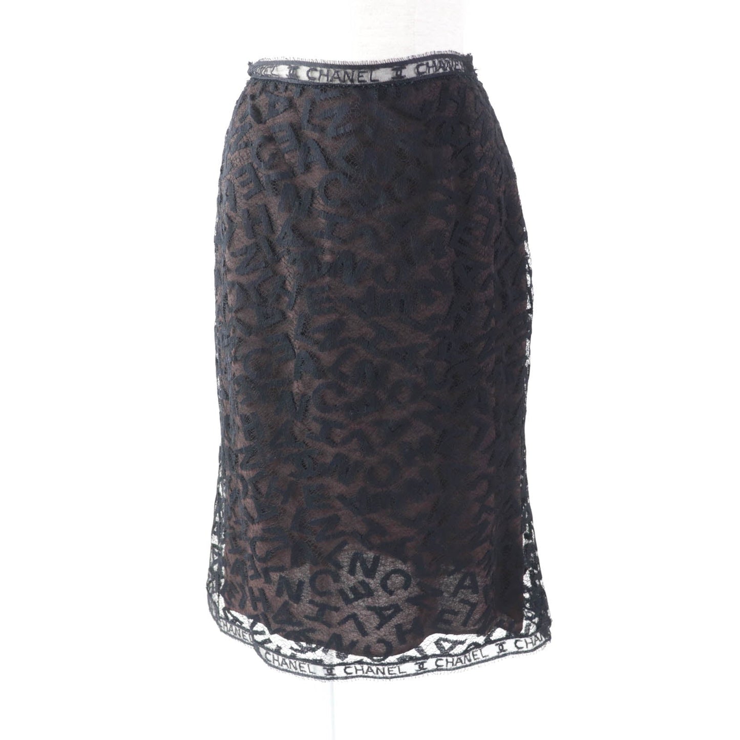 Chanel Logo Lace Knee Skirt Black 38