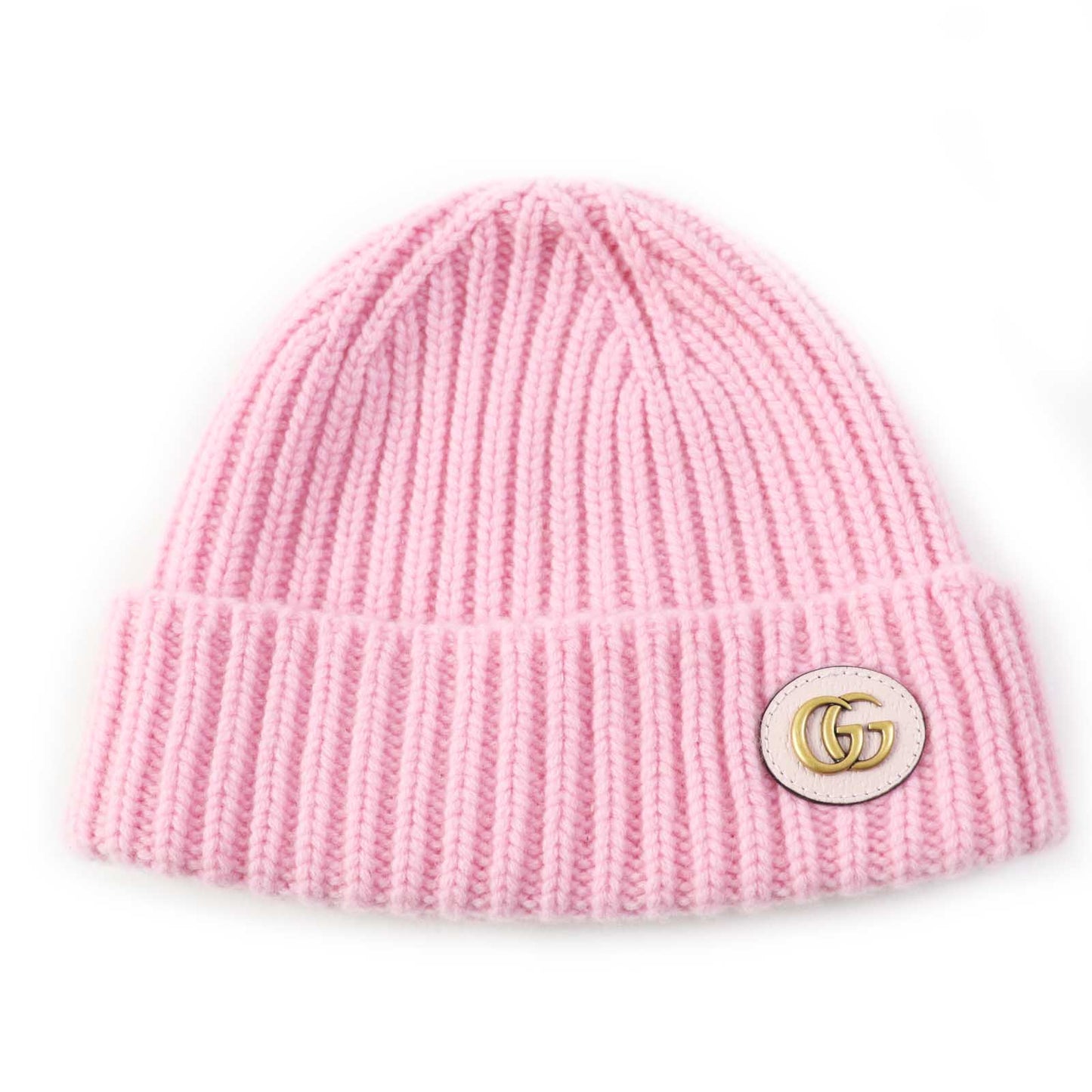 Gucci Knit Part Lamb M 57 Leather Wool Pink Hat