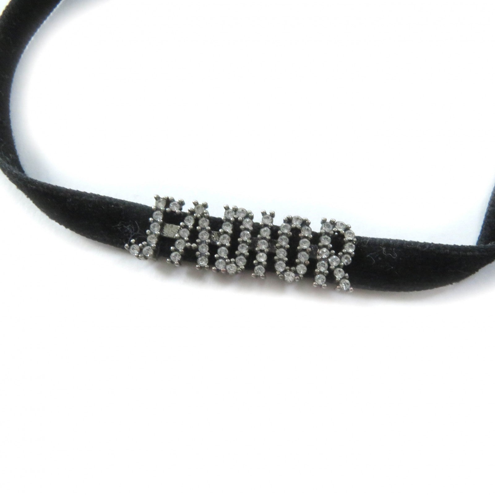 Dior Christian Choker Metal, Velour Rhinestone Women Handbag Black Silver Travel Bag