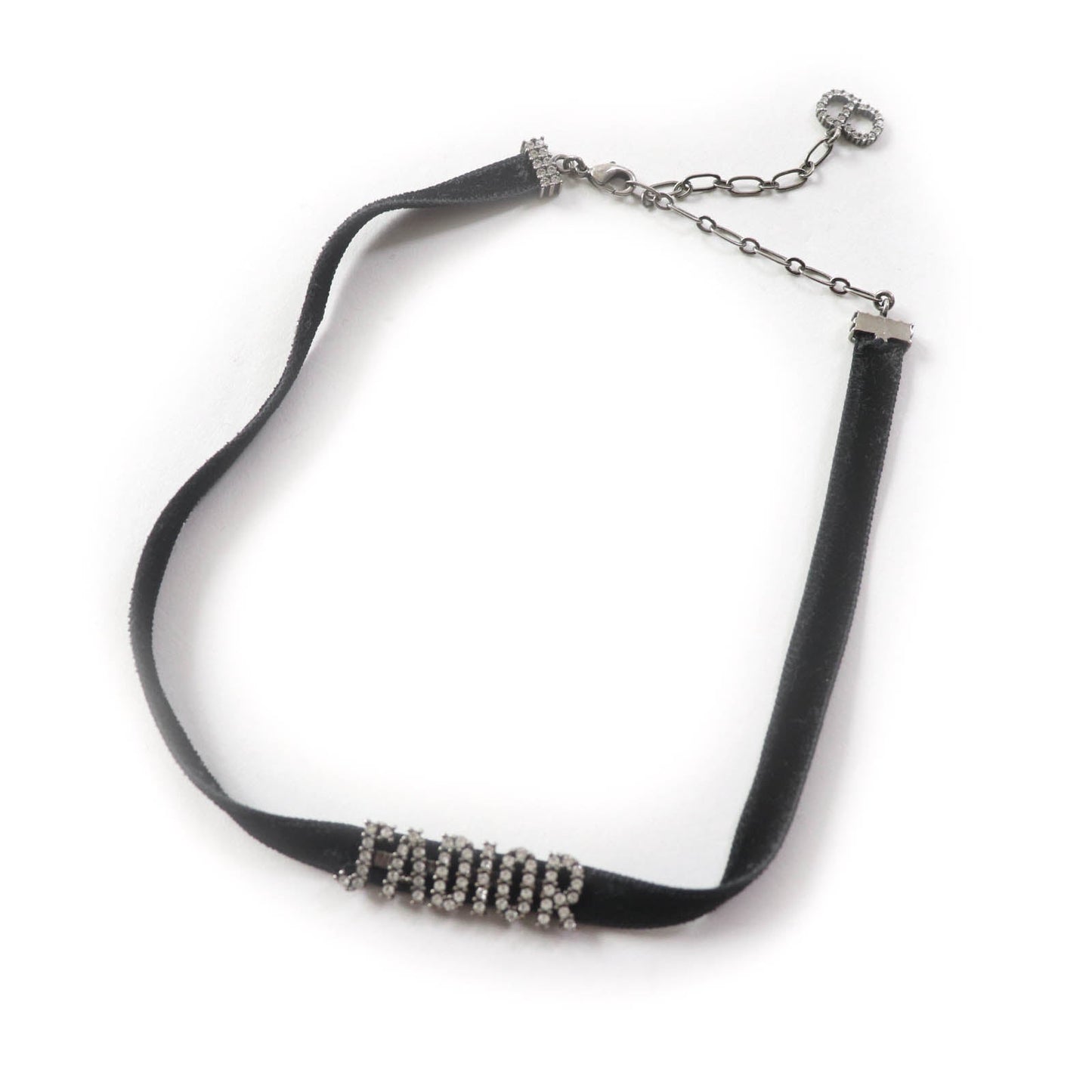 Dior Christian Choker Metal, Velour Rhinestone Women Handbag Black Silver Travel Bag