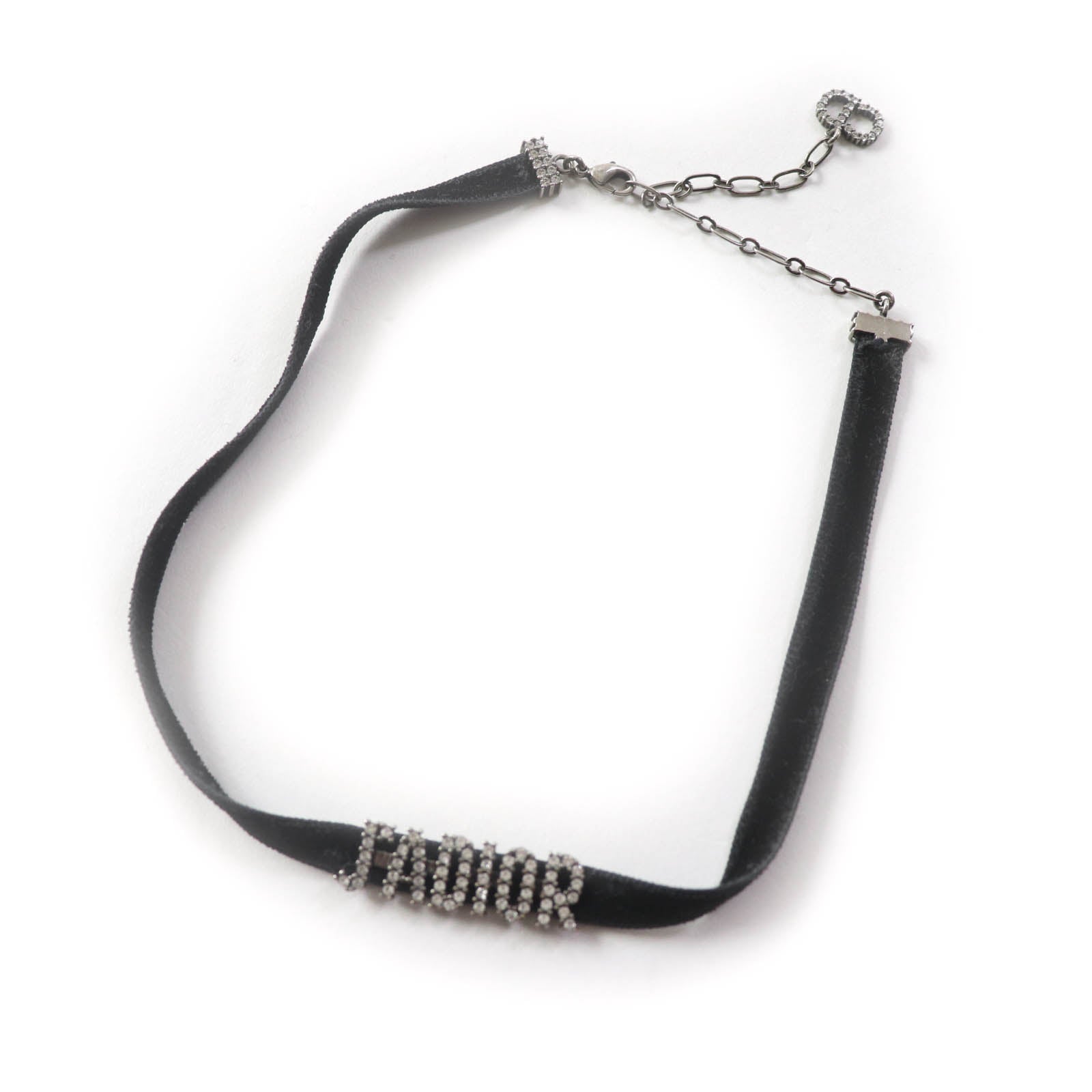 Dior Christian Choker Metal, Velour Rhinestone Women Handbag Black Silver Travel Bag