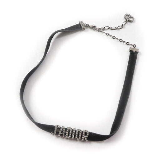Dior Christian Choker Metal, Velour Rhinestone Women Handbag Black Silver Travel Bag