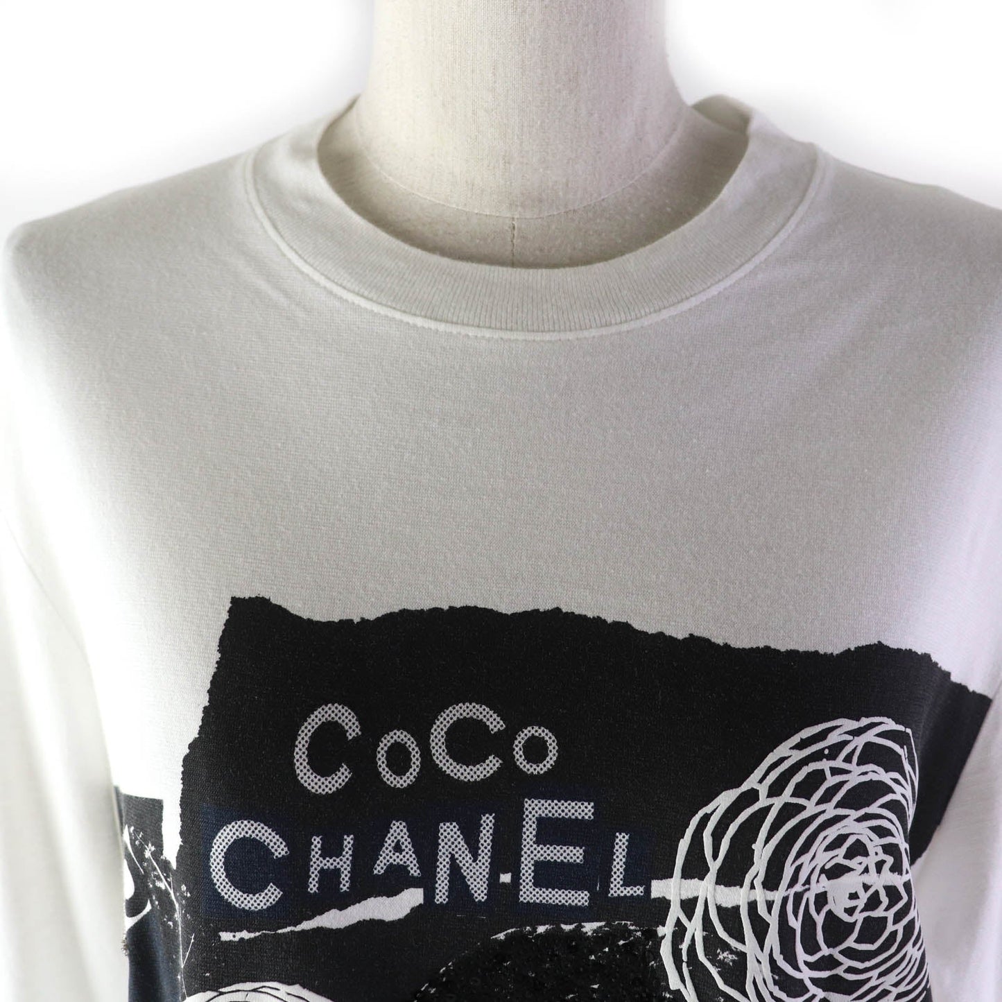 Chanel Cotton Sequin Camellia Logo Long Sleeve Tee Apparel