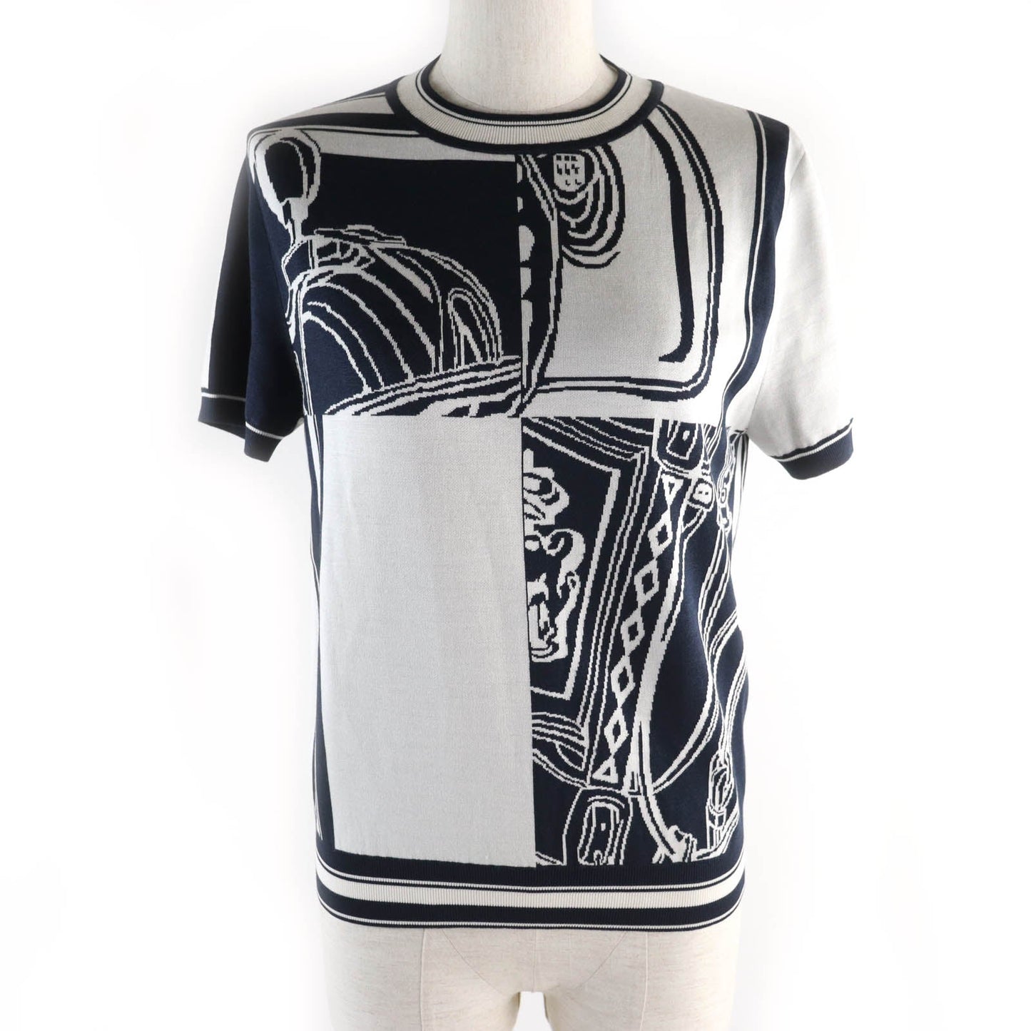 Short Sleeve Knit Silk Navy Chaos Women White Travel Bag