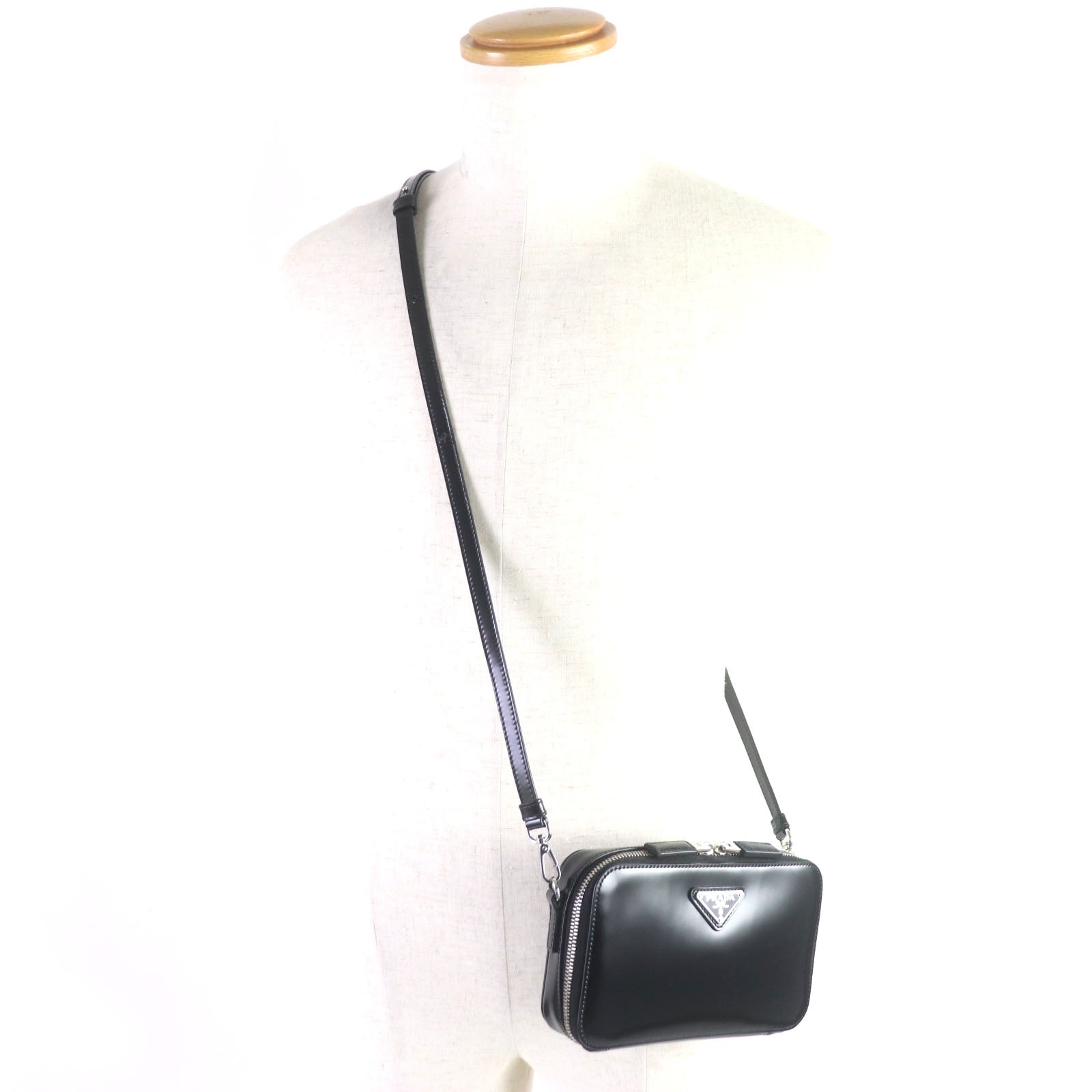 Shoulder Bag Brushed Brick Mens Leather Black