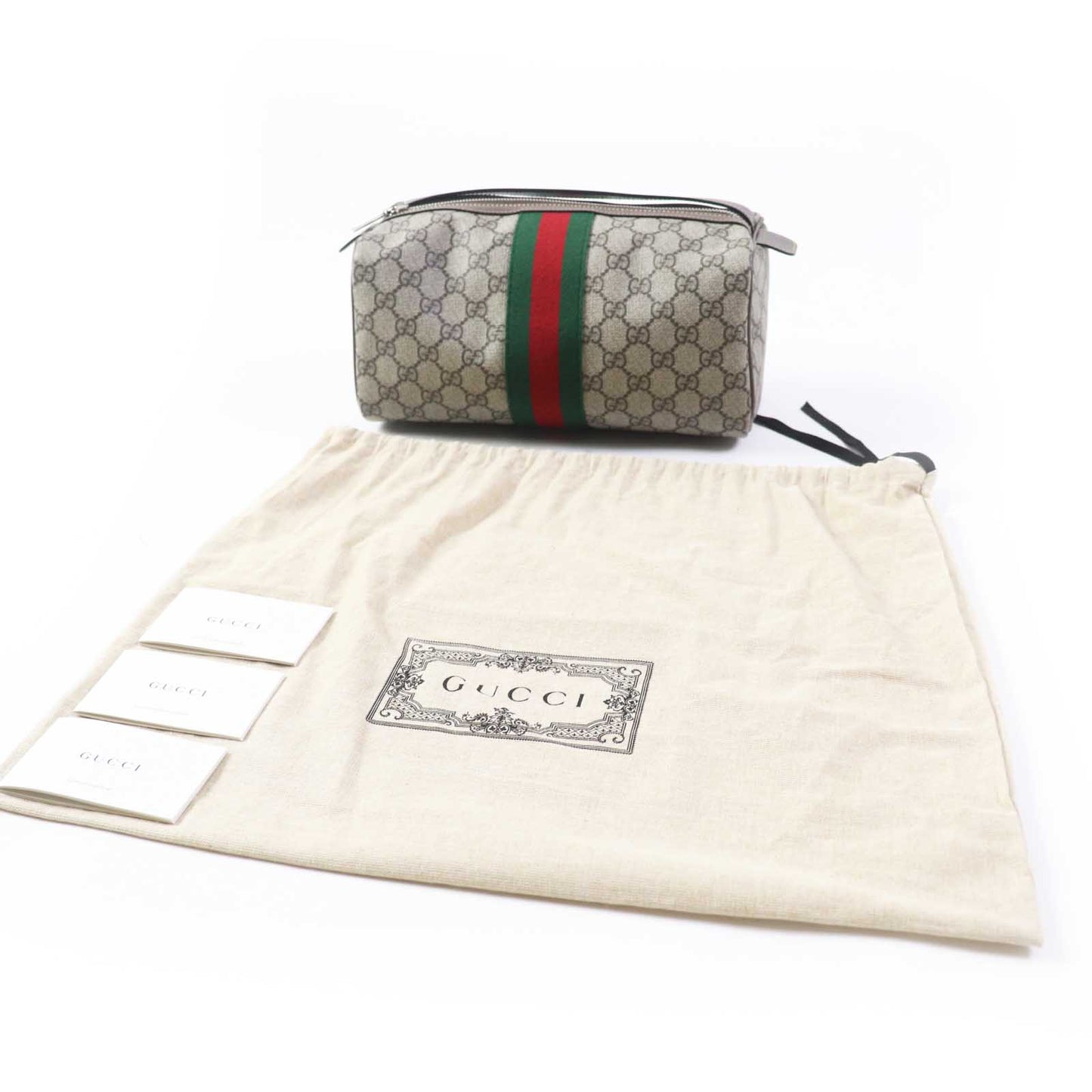 Gucci Pouch x GG Supreme Ebony Leather Canvas Beige Travel Bag