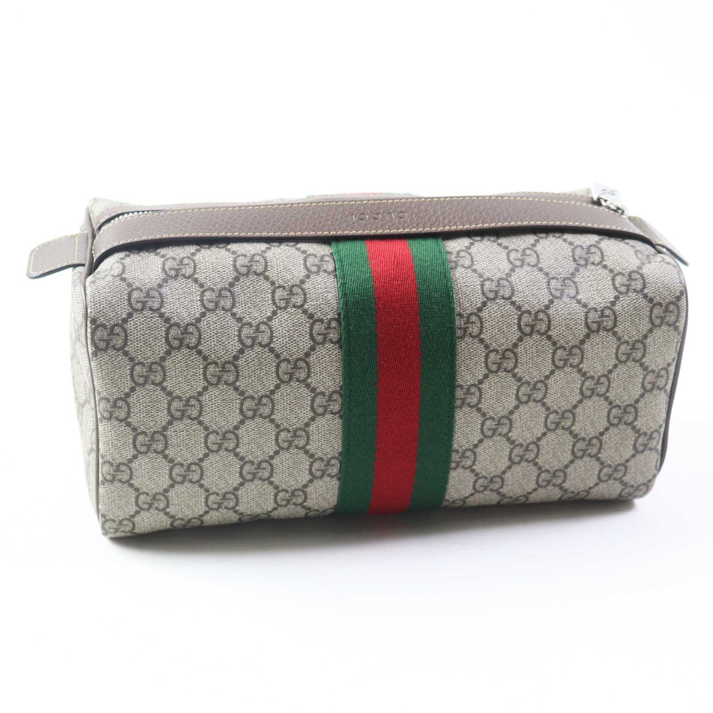 Gucci Pouch x GG Supreme Ebony Leather Canvas Beige Travel Bag
