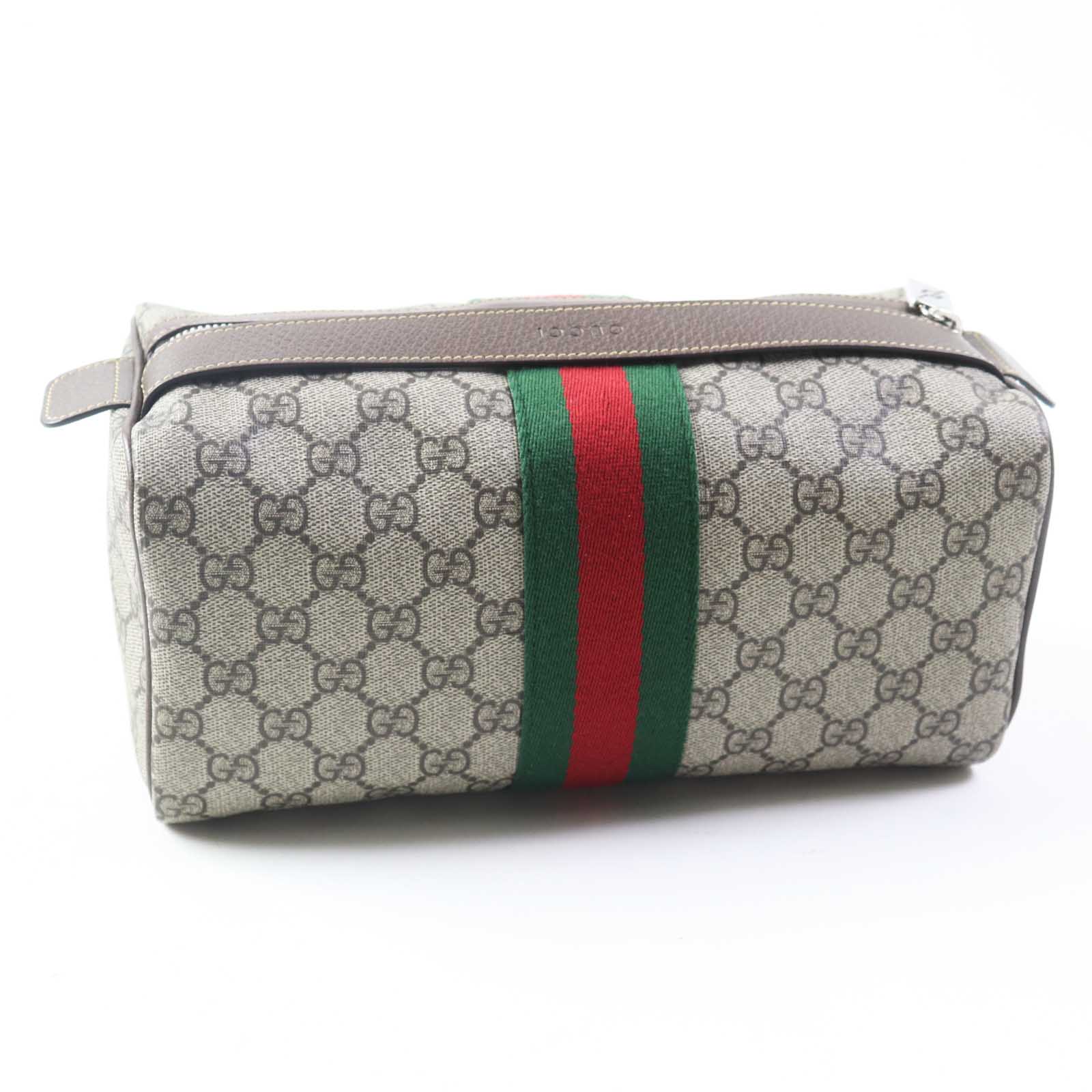 Gucci Pouch x GG Supreme Ebony Leather Canvas Beige Travel Bag