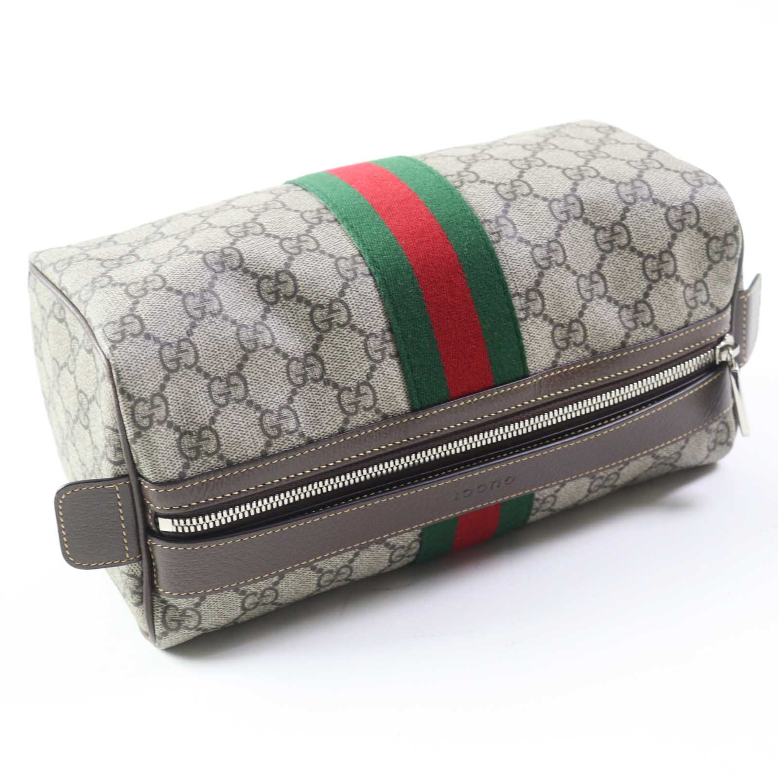 Gucci Web Stripe Cosmetic Case Handbag Leather Travel Bag