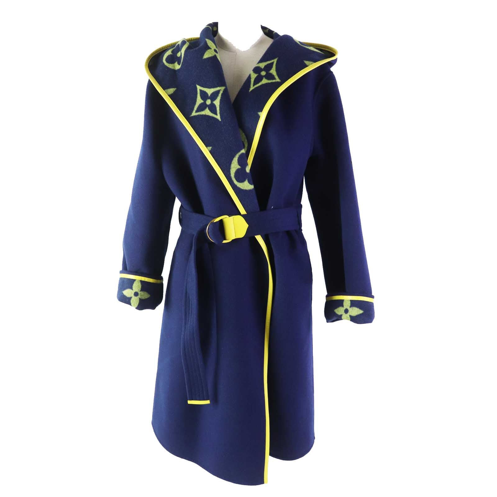 Louis Vuitton coat loop 100 polyester 99 Monogram Leather Wool Navy Apparel