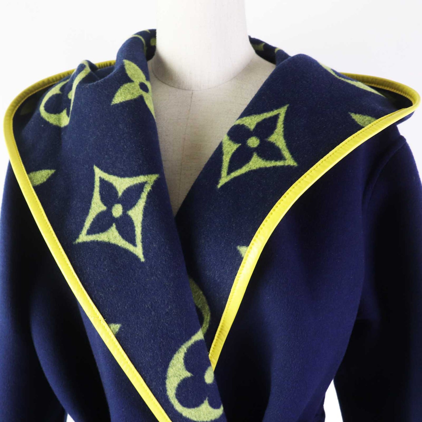 Louis Vuitton coat loop 100 polyester 99 Monogram Leather Wool Navy Apparel