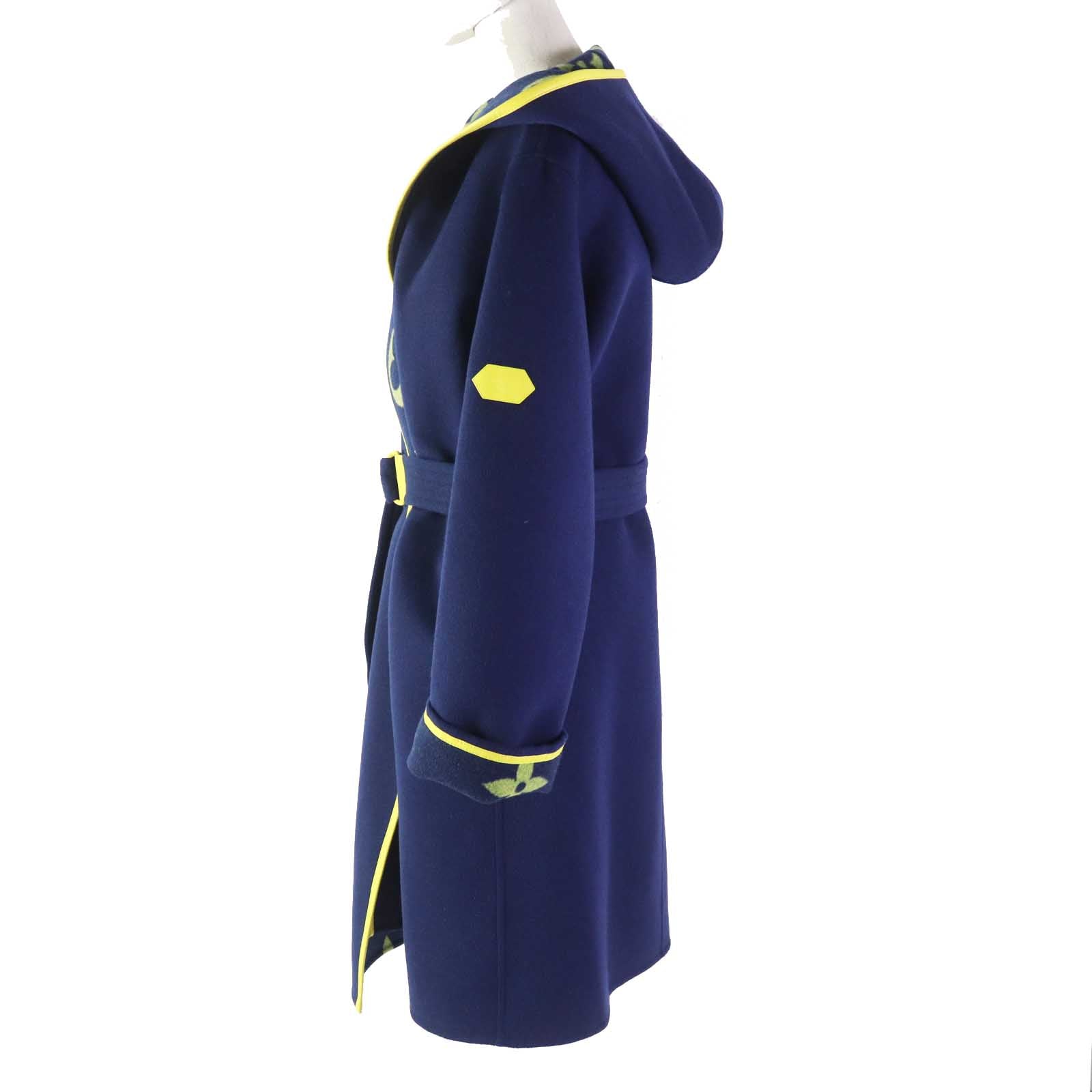 Louis Vuitton coat loop 100 polyester 99 Monogram Leather Wool Navy Apparel