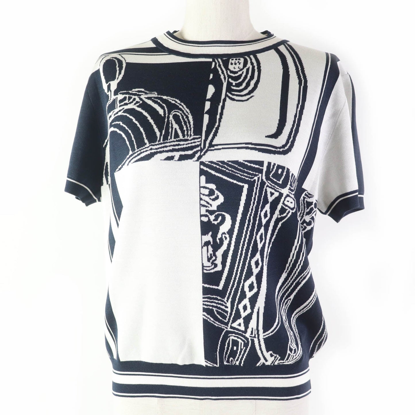 Short Sleeve Knit Silk Navy Knit Jacquard White Travel Bag