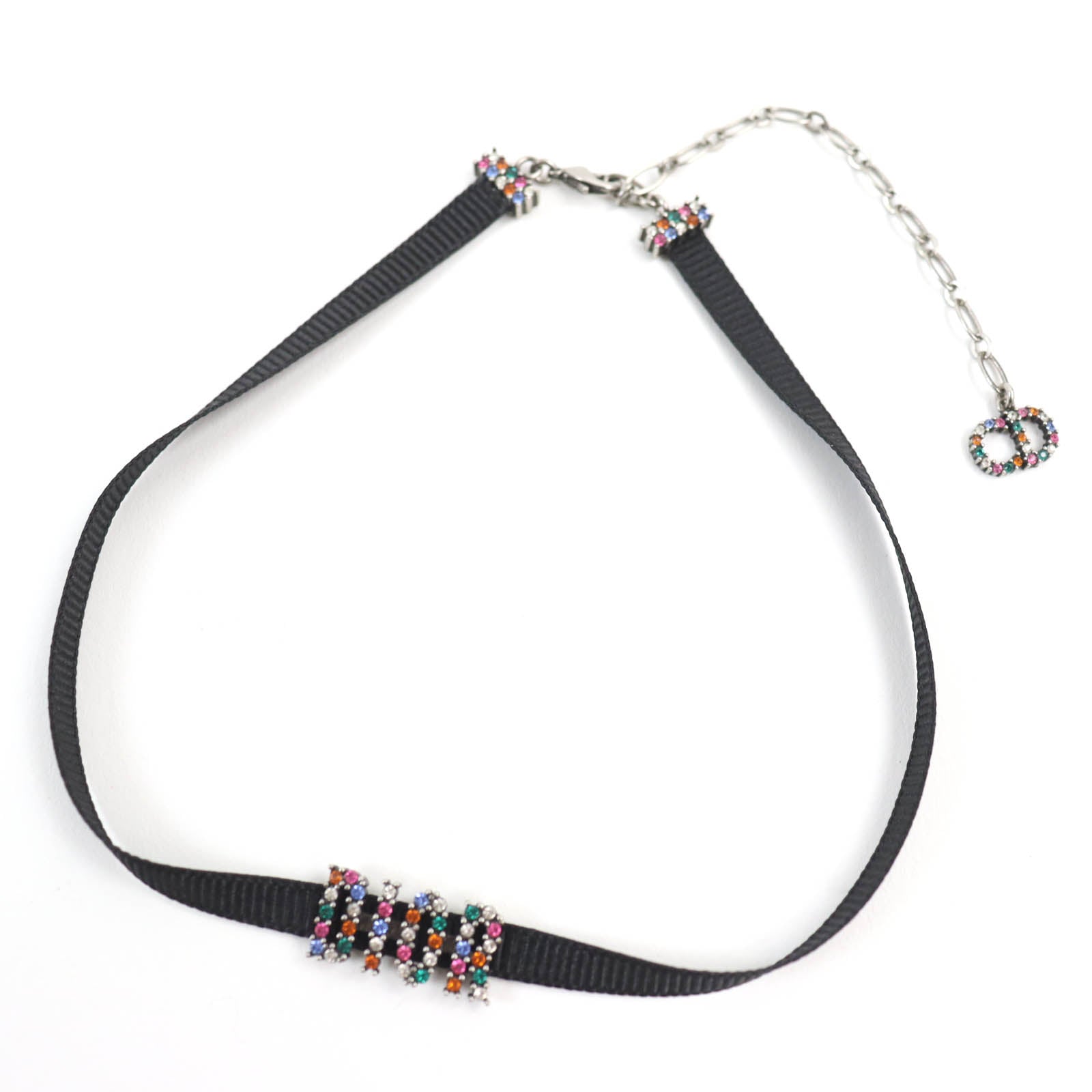 Dior Christian Choker Fabric, Rhinestone, Metal Multicolor Women Black Travel Bag