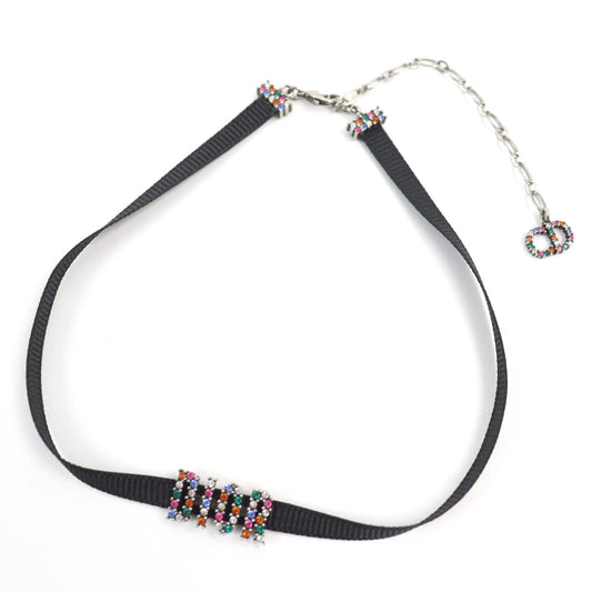 Dior Christian Choker Fabric, Rhinestone, Metal Multicolor Women Black Travel Bag