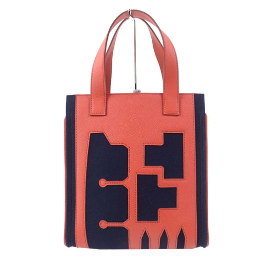 Hermes Tote Bag Main Epsom Felt Coral Petit Women Pink Navy