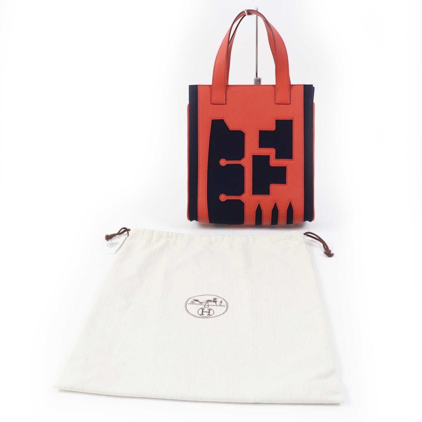 Hermes Tote Bag Main Epsom Felt Coral Petit Women Pink Navy