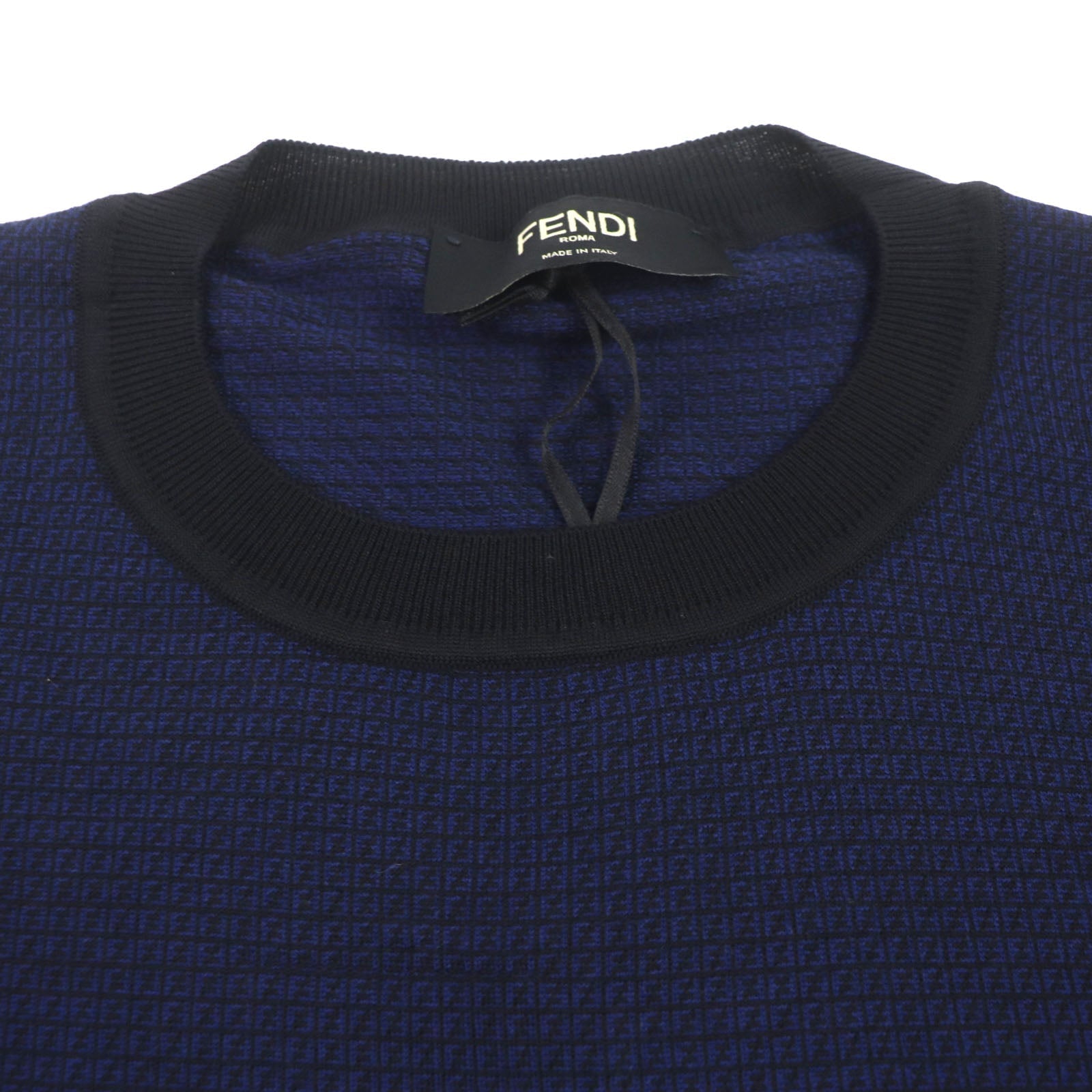 Fendi Knit Main Wool Mens Handbag Navy Travel Bag
