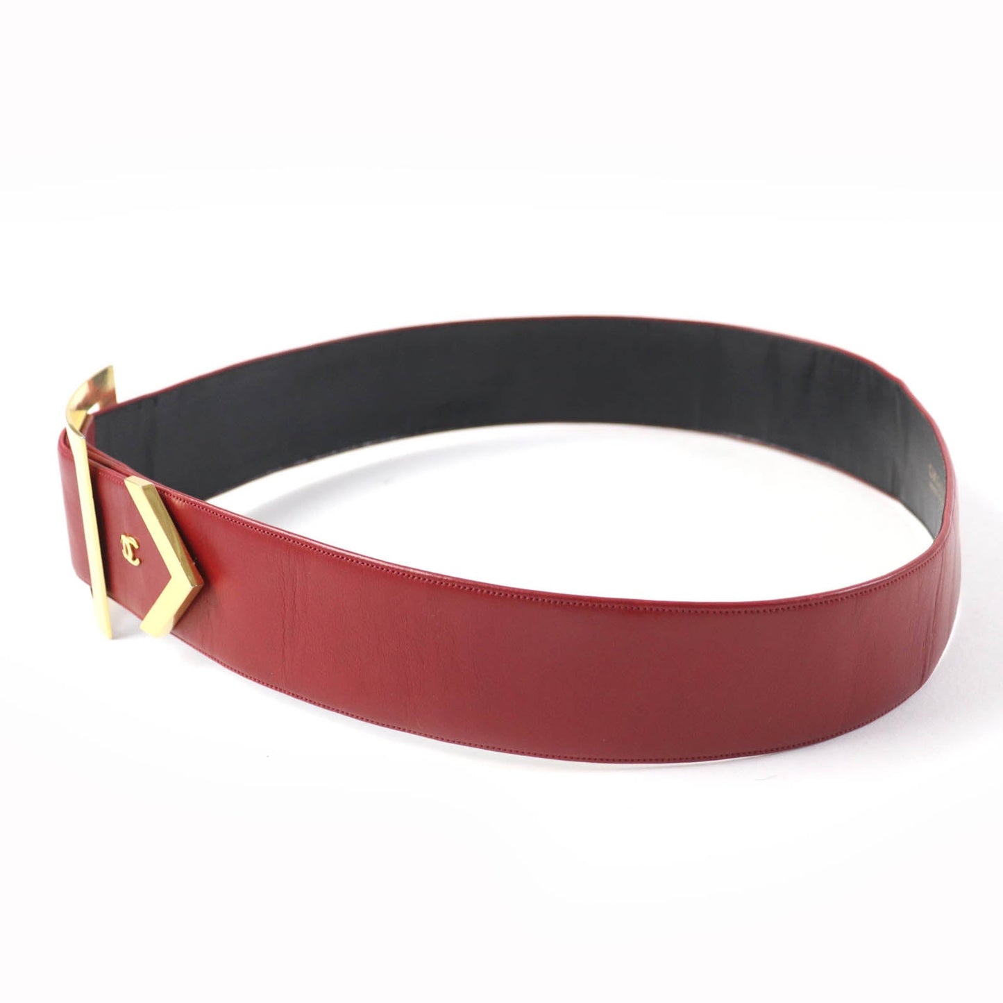 Chanel Leather Belt Red Gold Women