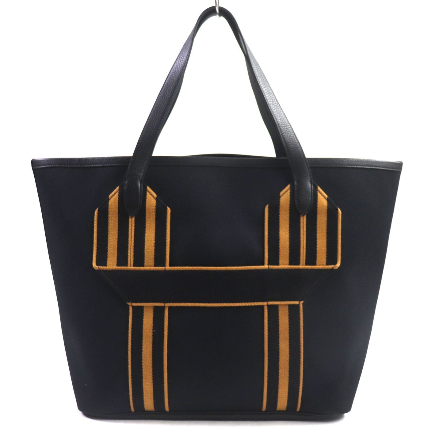 Hermes Tote Bag Main Toile Militaire Main Taurillon Clemence Black