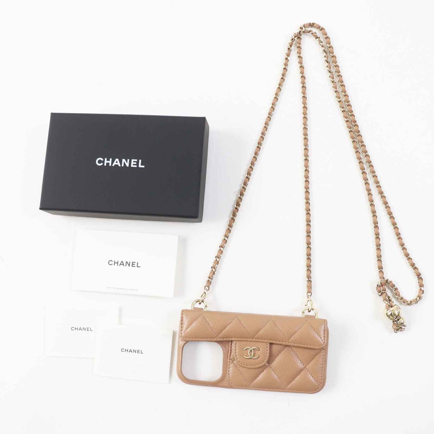 Chanel iPhone Caviar skin Brown Beige Handbag