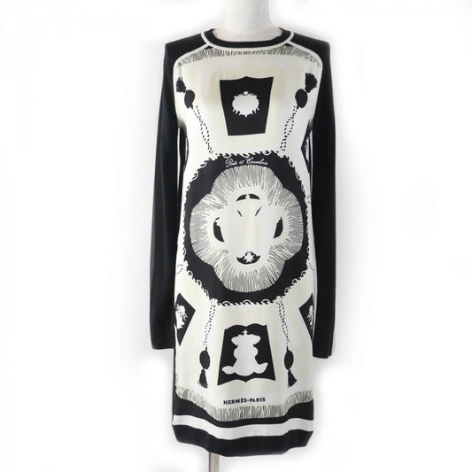 Hermes One Piece Part Silk Main Cashmere Main Silk Black White Travel Bag