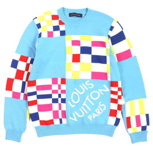 Louis Vuitton sweater 1A8P48 Giant Damier S Wool Blue Apparel
