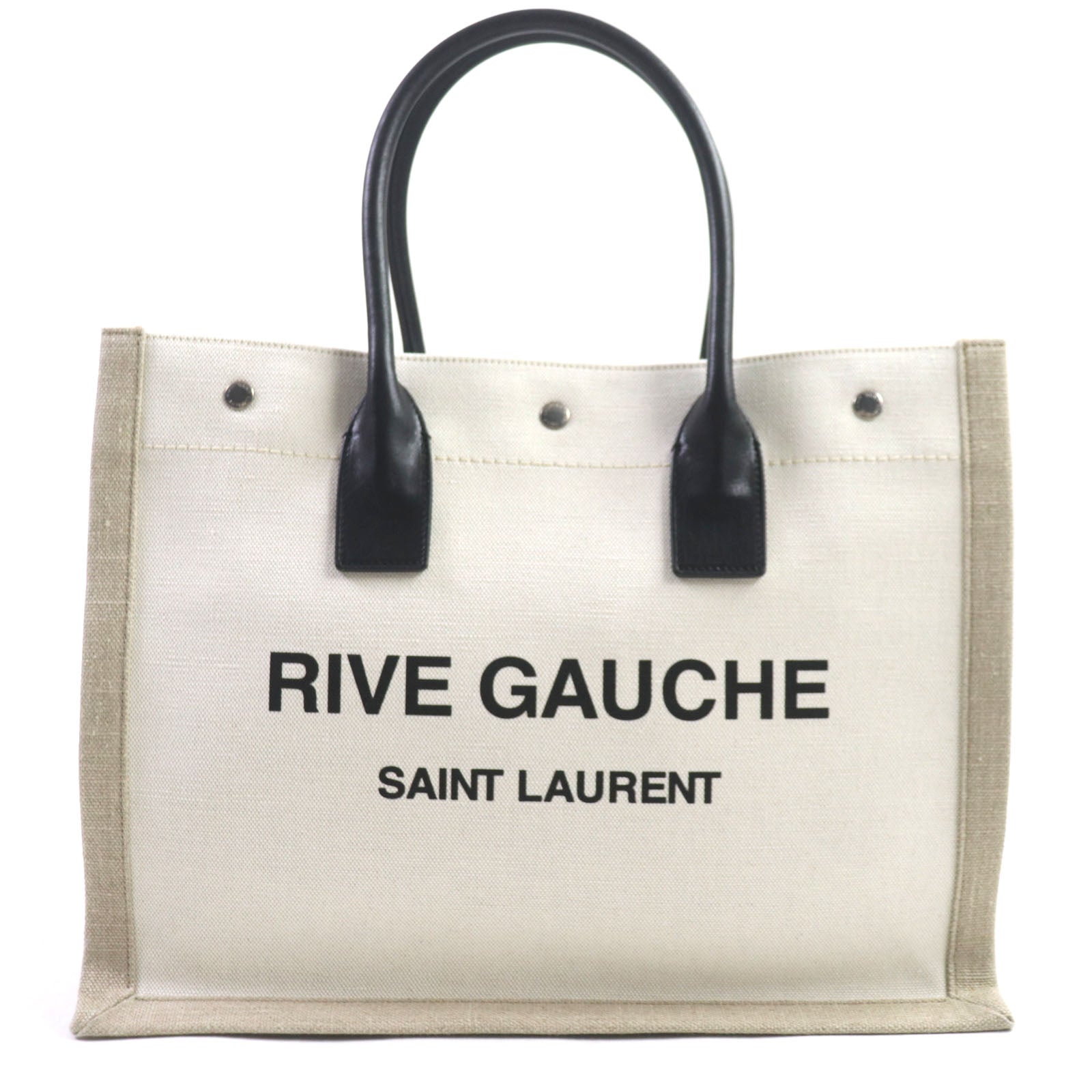 Saint Paris Tote Bag Main Part Beige Leather Canvas
