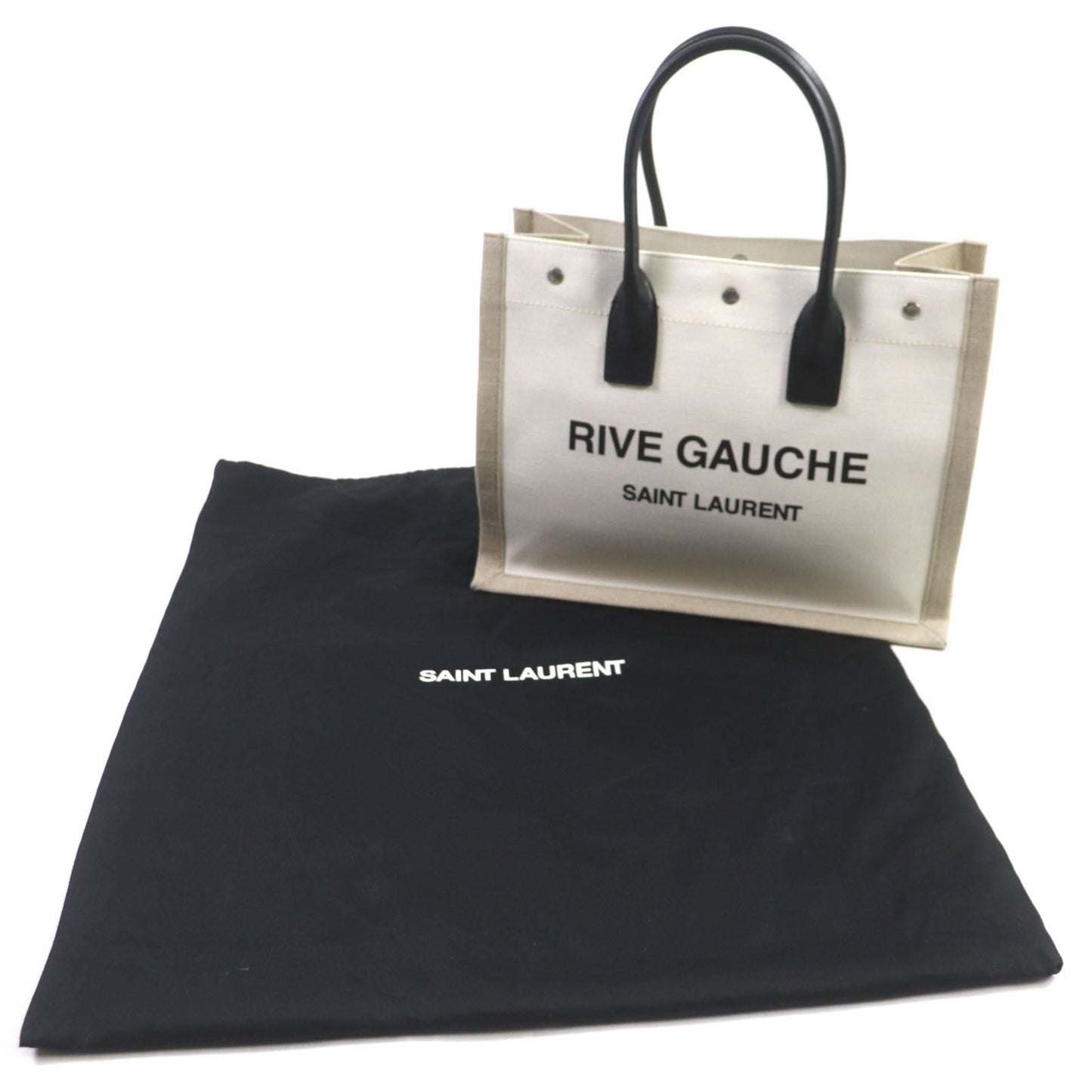 Saint Paris Tote Bag Main Part Beige Leather Canvas